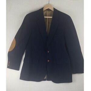Classic Navy Prudence 100% Wool‎ Blazer Mens Elbow Patches Lined Tailored Fit